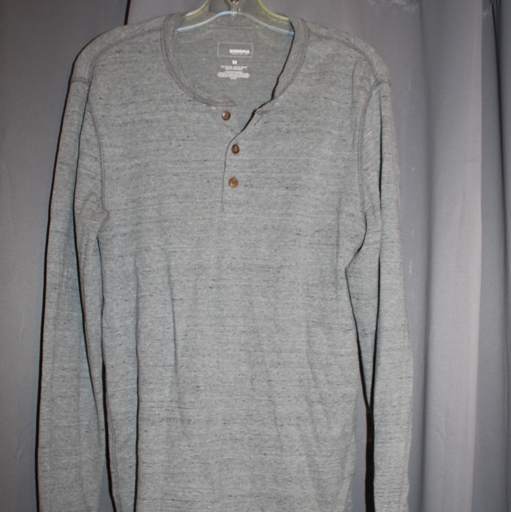 Men's Gray Henley Thermal Shirt